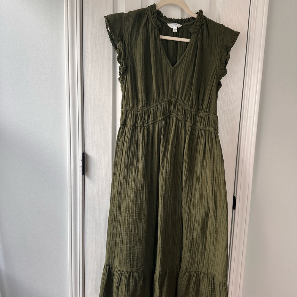 Time and Tru Olive Ruffle Dress